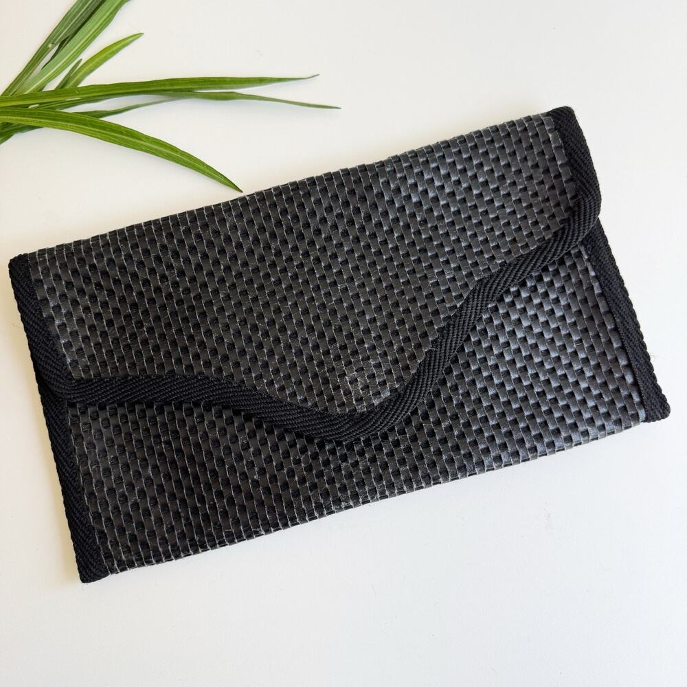 Vintage Mister Ernest 70s Black Woven Italian Leather Clutch Bag